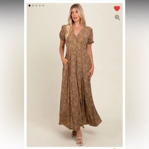 Brown Floral Button Down Maxi Dress